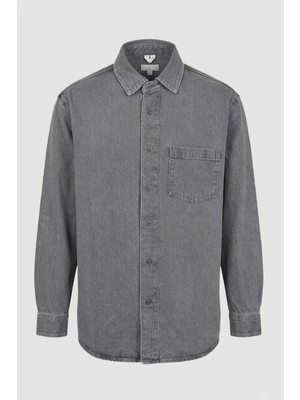 Arket Erkek Oversize Düğmeli Kot Cepli Gömlek U007807 Gri