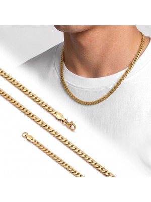 Moncuk Design Ezme Balık Sırtı Erkek Çelik Kolye Gold 5X2MM 55CM 3351ECK039