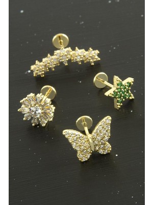 Meks Tragus Zirkon Taşlı  Piercing 1 Adet