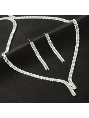 Meks Tamtur Baget Taşlı Lüks Set Kolye 4 mm