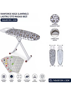 Nemere İthalat Ranforce Keçe Ütü Masası Bezi - Lastikli - Lamineli - 140X50 cm Nemere Ithalat