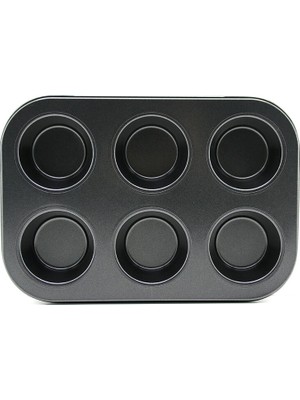 Go İthalat 6 Gözlü Metal - Siyah Düz Muffin - Kek Kalıp (5250)