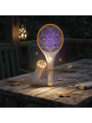 Sivrisinek Öldürücü Raket - El Fenerli - Kendinden LED Işıklı Midastech