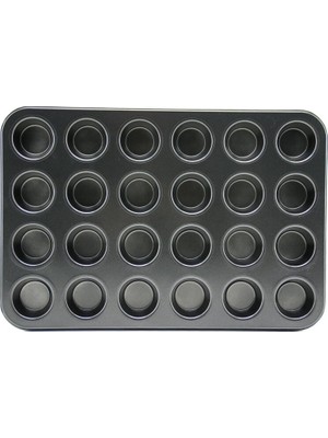 Go İthalat 24 Gözlü Metal - Siyah Düz Muffin - Kek Kalıp (5250)