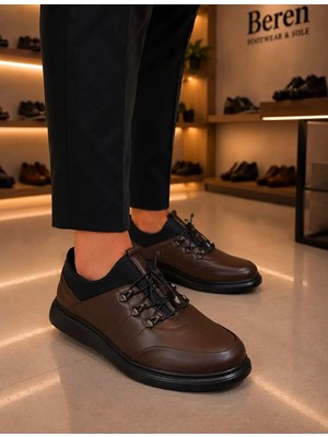 Beren Erkek Hakiki Deri Kahverengi Esnek Boğazlı Casual Ayakkabı Ortopedik Taban Sneaker