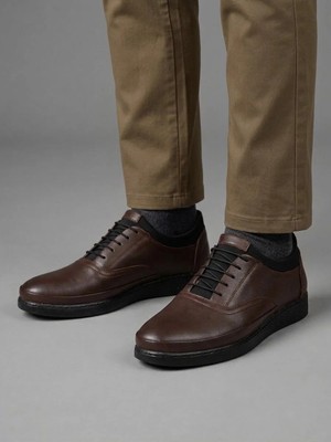 Beren Erkek Kahverengi Hakiki Deri Iç Ortopedik Taban Bağcıklı Casual Günlük Sneaker Ayakkabı