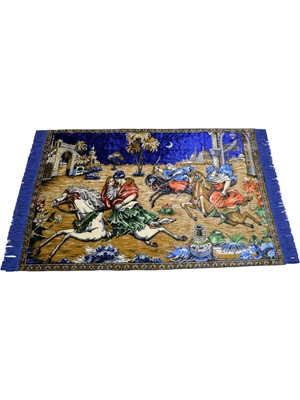 Kilim Antik Mehtaplı Gecede Saraydan Kız Kaçırma Temalı Duvar Halısı 1983 - Yeni - Çok Renkli