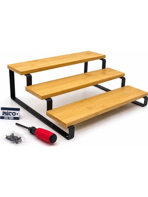 Store 3 Basamaklı Ahşap - Bambu Tezgah Üstü Baharatlık - Düzenleyici Stand 29.5X23.5X10.5CM