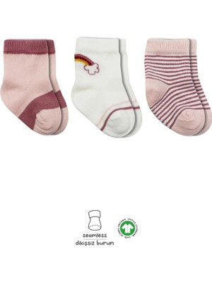Bistyle 3lü Penye Rainbow Soket Çorap 10113 Pudra