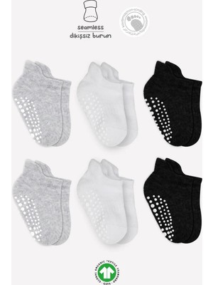 Bistyle 6'lı Sneakers Kaymaz Penye Çorap 20102 Gri Beyaz Siyah
