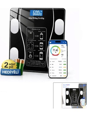 Store Bluetooth - Vücut Analizli Dijital Baskül Terazi Tartı 180KG/50G Yağ -Su -Kas Oran -Bmı