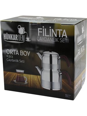 Store Filinta Orta Boy Çelik Çaydanlık Seti Çift Kapaklı Renkli Bakalit Kulp Üst Demlik: 1.25LT - Alt Suluk: 2.25LT Kendinden Süzgeçli
