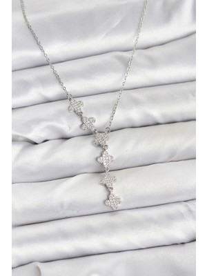 Pileli Store  316L Çelik Zincir Gümüş Renk Yonca Model Kadın Kolye TG27BKO11079