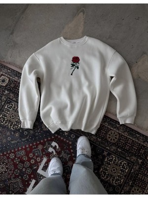 Pileli Store Bisiklet Yaka Ön ve Arka Baskılı Sweatshirt - Beyaz -