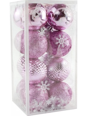 Pileli Store 16 Adet Lüks Pembe Renkli Cici Top Yılbaşı Ağaç Süsü