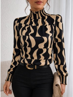Civetta Kadın Uzun Kollu Balıkçı Yakalı Desenli Süprem Bluz