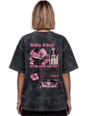 Sevbano Billie Eilish Şarkıcı Baskılı Unisex Oversize Eskitme Yıkamalı Tişört