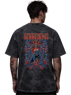 Sevbano Scorpions Rock Metal Müzik Grubu Baskılı Unisex Oversize Eskitme Yıkamalı Tişört