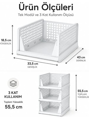 Varsoph 3 Katlı Portatif Organizer - Çok Amaçlı Kayar Raf 18.5X33.5X43CM Toplam 55.5cm (5468)