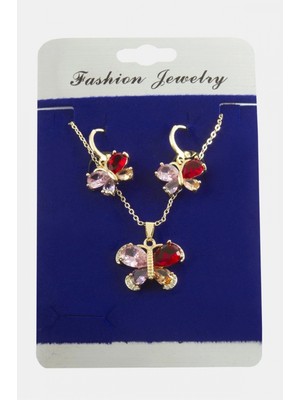 Pileli Store Kelebek Zirkon Taşlı Set Kolye