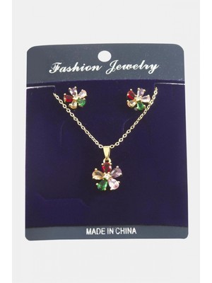 Pileli Store Papatya Zirkon Taşlı Set Kolye