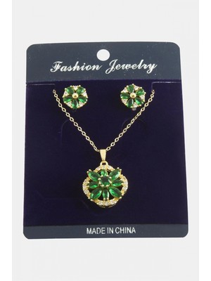 Pileli Store Çiçek Zirkon Taşlı Set Kolye