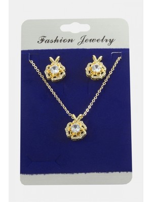 Pileli Store Gül Zirkon Taşlı Set Kolye