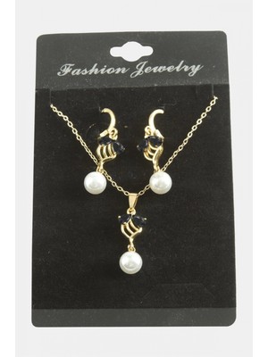 Pileli Store Çiçek Inci Zirkon Taşlı Set Kolye