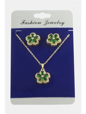 Pileli Store Çiçek Zirkon Taşlı Set Kolye