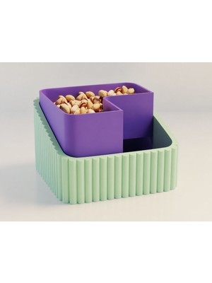 Bin1çeşit 3D Baskı Fıstık Kasesi - Çift Hazneli Kabuk Ayırıcı Sunum Kasesi - Mint Mor