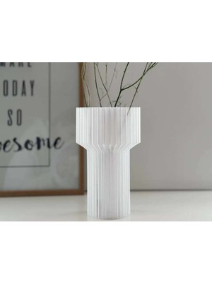 Bin1çeşit 3D Baskı Modern Dekoratif Çiçek Vazosu - Minimal Silindir Tasarımlı Masaüstü Vazo, Ev ve Ofis Dekoru-Şeffaf