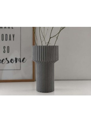 Bin1çeşit 3D Baskı Modern Dekoratif Çiçek Vazosu - Minimal Silindir Tasarımlı Masaüstü Vazo, Ev ve Ofis Dekoru-Gri