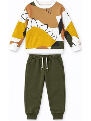 Yiğit Butik Erkek Çocuk Dinozor Desenli Sweatshirt ve Bağcıklı Pantolon 2’li Alt Üst Takım