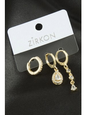 Pileli Store 3 Adet Damla Zirkon Taşlı Küpe