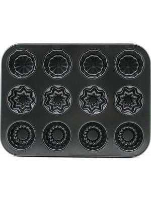Ankaverse 12 Gözlü Metal - Siyah Şekilli Muffin - Kek Kalıp (5286)