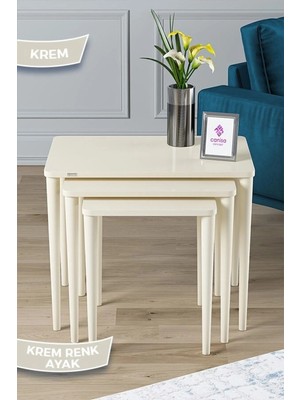 1.sınıf Mdf ve Lake Boya Krem 3lü Zigon Sehpa Takımı
