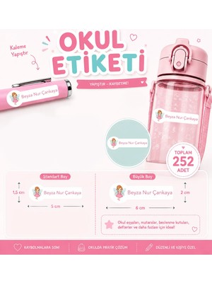 Vuud Kişiye Özel Pastel Mat Renkli Okul Etiketi Seti 252 Adet - Peri Serisi Isim Etiketi (Kalem, Defter)