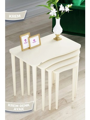 1.sınıf Mdf 4lü Krem Zigon Sehpa Takımı
