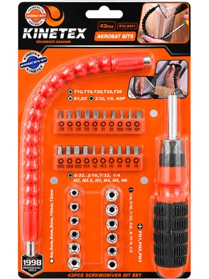 Ankaverse 43PCS Silikon Sap Akrobat Uzatmalı Tornavida Bits Seti Manyetik Uç Tutucu KTX-3451 (5286)