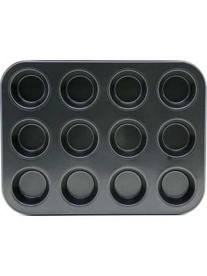 Ankaverse 12 Gözlü Metal - Siyah Düz Muffin - Kek Kalıp (5286)