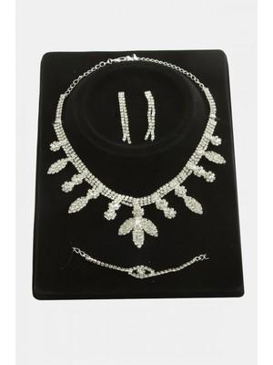 Pileli Store Yaprak Taşlı Lüks Set Kolye