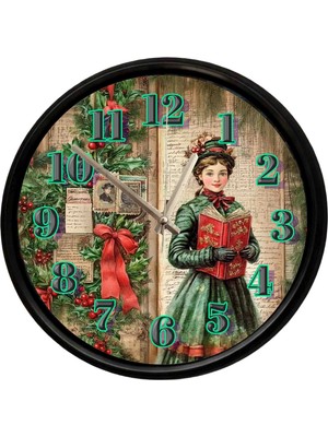 Caseras Vintage Kitap Okuyan Genç Kız Tasarımlı Dekoratif Duvar Saati 28 cm Sessiz Mekanizma