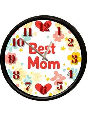 Caseras Best Mom Temalı Duvar Saati 28 cm – Sessiz Mekanizma Dekoratif Tasarım