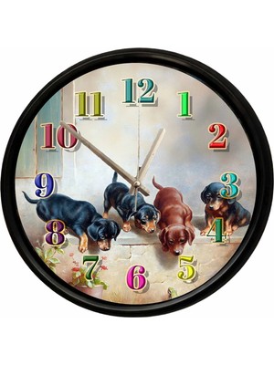 Caseras Sevimli Yavru Dachshund Köpekler Dekoratif Duvar Saati 28 cm Sessiz Mekanizma