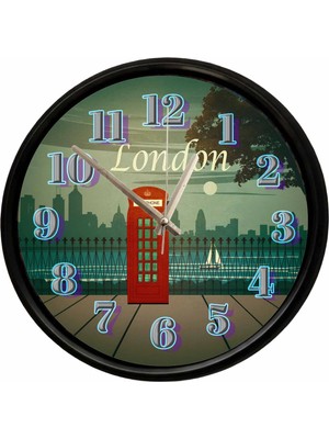 Caseras London Kırmızı Telefon Kulübesi Temalı Dekoratif Duvar Saati 28 cm Sessiz Mekanizma