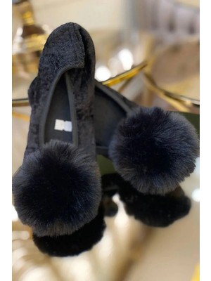 Ceyda Babet Ceyda Shoes Süslü Kadife Ev,hac, Umre Babeti, Hediye, Günlük Babet,tüylü Babet, Panduf, Patik, Gösteri Pisi Pisi Ponpon