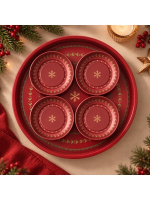 Sarkap Home 26 cm Bordo Wishes Meyve Tabağı ve 4'lü Çerezlik Seti