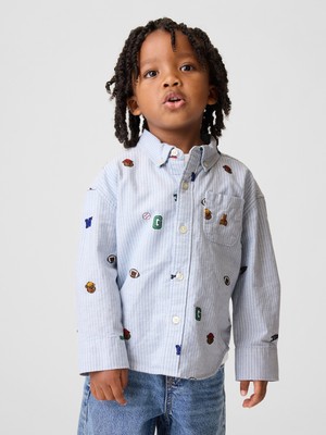 Gap Erkek Bebek Mavi Baskılı Oxford Oversize Gömlek