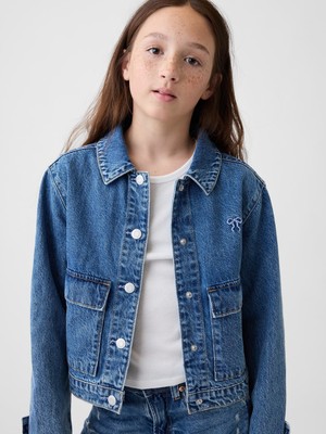 Gap Kız Çocuk Mavi Denim Cepli Ceket