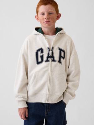 Gap Erkek Çocuk Kırık Beyaz Vintagesoft Logo Fermuarlı Sweatshirt
